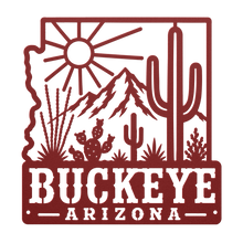 Load image into Gallery viewer, Buckeye_Roots_Metal_Sign__Arizona_Deser_Red_Transparent_Mockup.png_15881283
