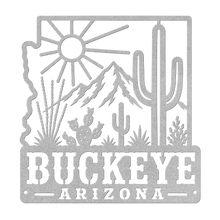 Load image into Gallery viewer, Buckeye_Roots_Metal_Sign__Arizona_Deser_Silver_Transparent_Mockup.png_15881291
