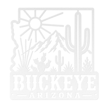 Load image into Gallery viewer, Buckeye_Roots_Metal_Sign__Arizona_Deser_White_Transparent_Mockup.png_15881285
