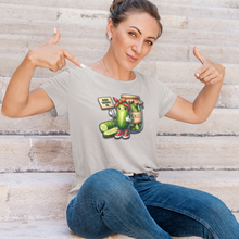 Load image into Gallery viewer, Dill_With_It_Women_s_Slim_Fit_Tee_by_VTown_Designs_Athetic_Heather_worn_by_a_woman_sitting_on_steps_pointing_at_her_tee
