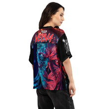 Load image into Gallery viewer, Stranger Things Vecna Boxy Football Jersey 0n female model (Back)
