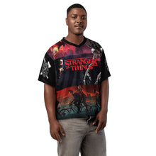 Load image into Gallery viewer, Stranger Things Vecna Boxy Football Jersey 0n male model (FRONT)

