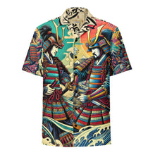 Load image into Gallery viewer, Samurai Summer Shirt: Unisex Button-Up with Epic Japanese Art Front of Shirt
