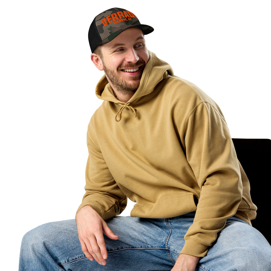 Verrado Camo Trucker Hat – Snapback Mesh Outdoor Cap - On Male Model