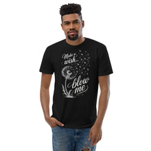 Load image into Gallery viewer, Make A Wish Blow Me Dandelion Black Graphic Tee [FRONT] on male model 2
