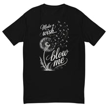 Load image into Gallery viewer, Make A Wish Blow Me Dandelion Black Graphic Tee Laying flat on white background [FRONT]
