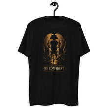 Load image into Gallery viewer, Be Confident Atreyu Sphinx Gate T-Shirt Black t-shirt on a hanger against a white background
