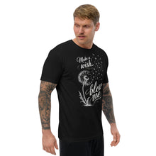 Load image into Gallery viewer, Make A Wish Blow Me Dandelion Black Graphic Tee on male model [FRONT/SIDE]
