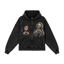 Load image into Gallery viewer, Wear Your Horror Heart | Beetlejuice LOVE TO DEATH Zip Hoodie [FRONT]
