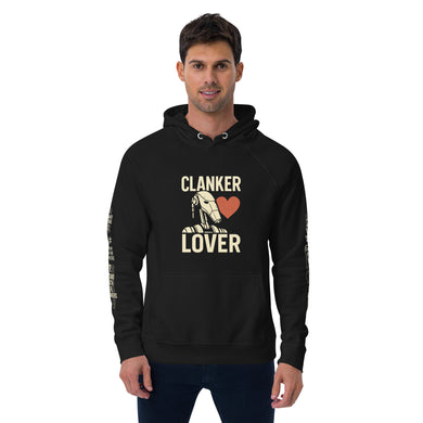Clanker Lover Unisex Eco Hoodie – Bold Robot Meme Design - Black Front - Male Model