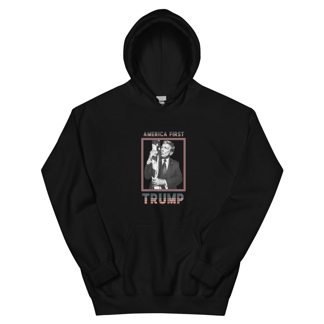 Trump America First Unisex-heavy-blend-hoodie-black-front