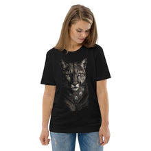 Load image into Gallery viewer, Woman wearing a Mountain Lion Turquoise Jewelry Organic Cotton Tee on a white background

