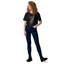 Load image into Gallery viewer, Woman wearing a Mountain Lion Turquoise Jewelry Organic Cotton Tee and dark jeans on a white background

