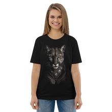 Load image into Gallery viewer, Woman wearing a Mountain Lion Turquoise Jewelry Organic Cotton Tee ob a white background
