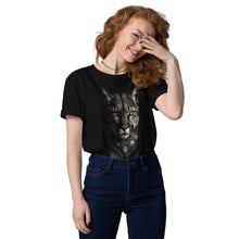 Load image into Gallery viewer, Woman wearing a Mountain Lion Turquoise Jewelry Organic Cotton Tee on a white background
