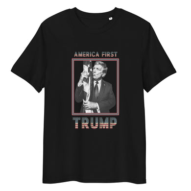 Trump America First Organic Cotton T-Shirt – Unisex & Eco-Friendly [FRONT]