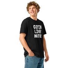 Load image into Gallery viewer, Person wearing a black t-shirt with text on a white background
