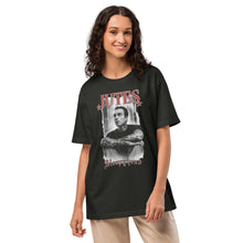 Load image into Gallery viewer, Person wearing a black t-shirt with graphic design and text on a white background
