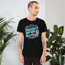 Load image into Gallery viewer, Retro Nostalgia T-Shirt: EBaum’s World &amp; Rotten.com Mashup [On a male model, front of tee]
