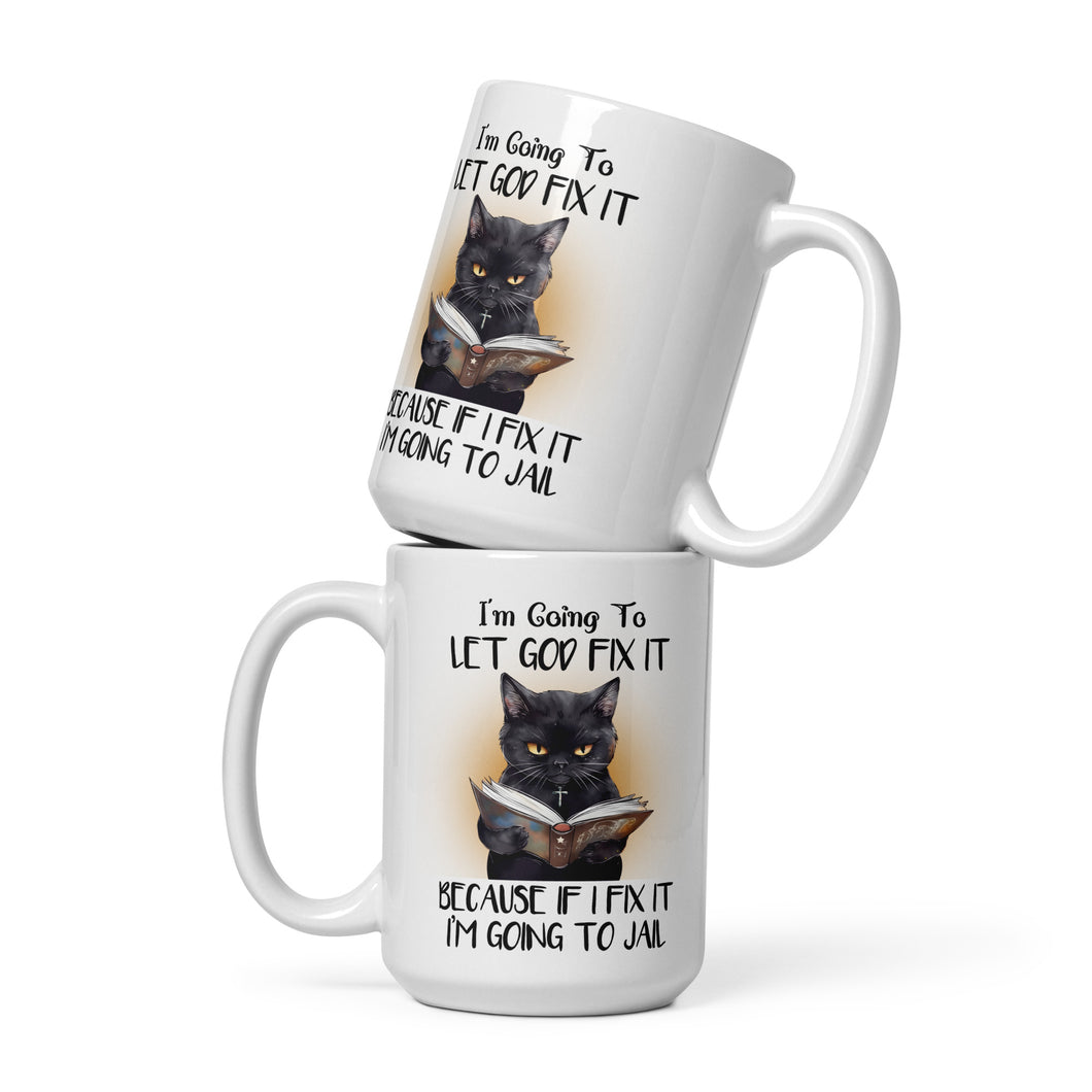 Im-going-to-let-god-fix-it-cat-mug-by-vtown-designs-dot-com-white-mug-white-background-two-mugs-stacked