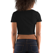 Load image into Gallery viewer, Retro Revelations Women’s Crop Tee | Conspiracy Theorist Design in black back view
