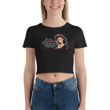 Load image into Gallery viewer, Retro Revelations Women’s Crop Tee | Conspiracy Theorist Design in black on female model
