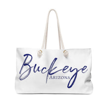 Load image into Gallery viewer, Buckeye Weekender Bag (White/Navy Lettering)
