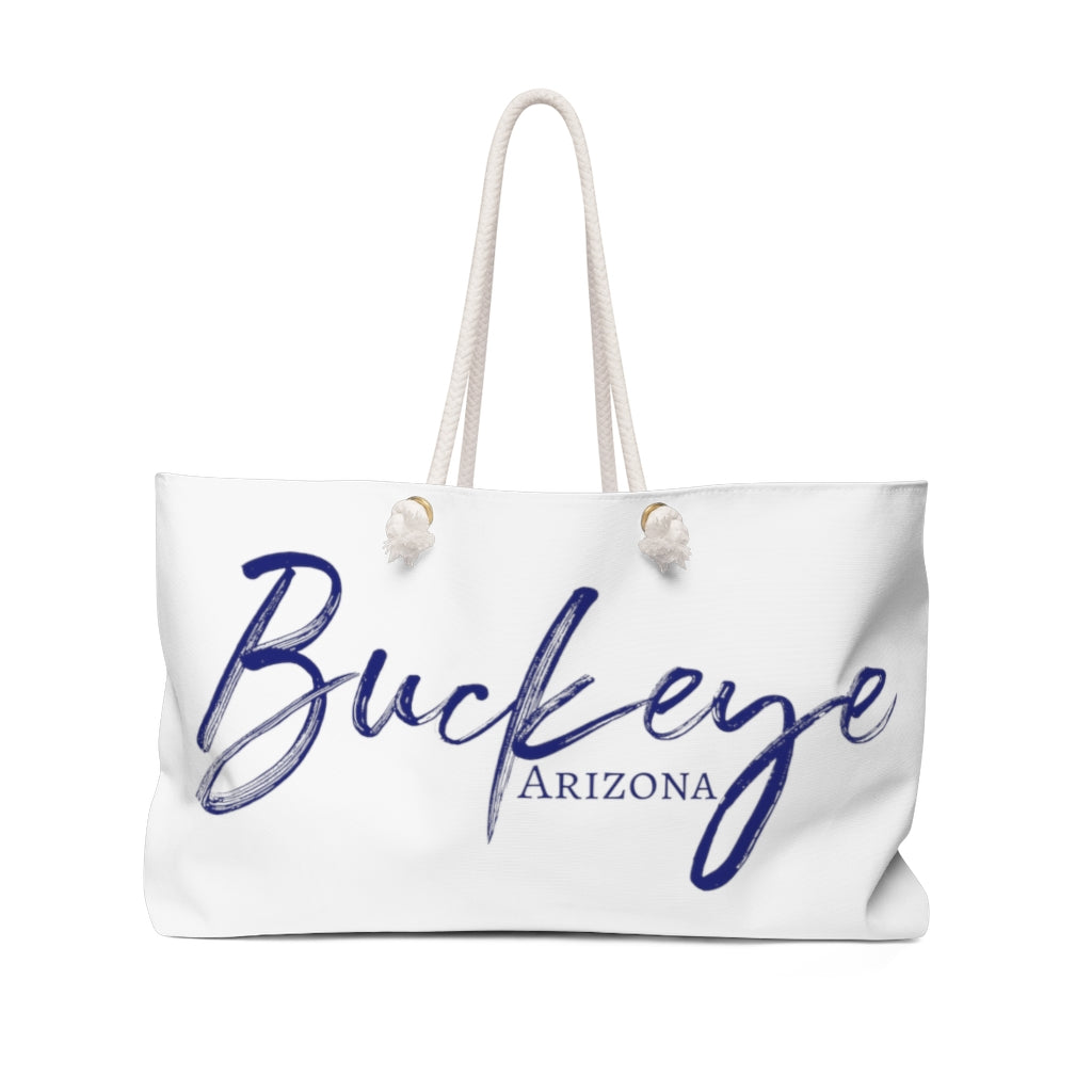 Buckeye Weekender Bag (White/Navy Lettering)