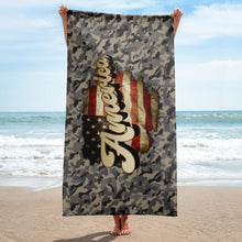 Load image into Gallery viewer, America Camo Towel on beach 1
