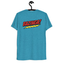 Load image into Gallery viewer, Team Sheldon Bazinga T-Shirt for Fans of The Big Bang Theory Aqua Banzinga on a hanger
