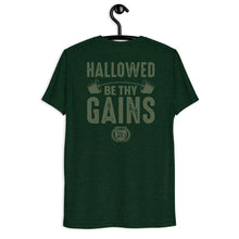Load image into Gallery viewer, Hallowed Be Thy Gains Pump Cover T-Shirt for Gymrats The Catholic Priest Emerald Green T-Shirt Back Emerald Green
