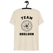 Load image into Gallery viewer, Team Sheldon Bazinga T-Shirt for Fans of The Big Bang Theory Oatmeal on a hanger

