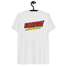 Load image into Gallery viewer, Team Sheldon Bazinga T-Shirt for Fans of The Big Bang Theory back of T-shirt on a hanger
